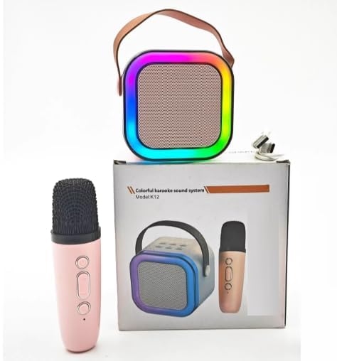 Machine for Kids Adults in Mini Portable Bluetooth Karaoke Speaker with Wireless Microphone and Dynamic Lights