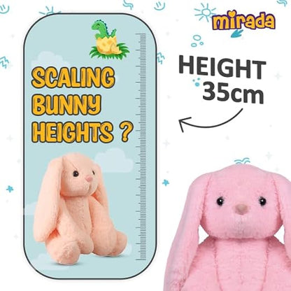Mirada Cute Coral Bunny Soft Toy for Girls/Kids | Huggable Rabbit with Long Ears | Soft Stuffed Floppy Plush Animal | - 35cm