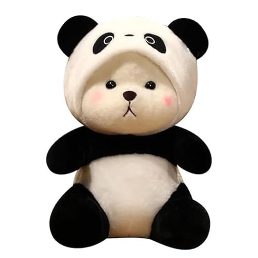 40 cm Plush Bear in Panda Costume with Cap – Ultra-Soft Stuffed Animal Toy for Kids, Black & White Cuddly Friend for Gifting and Snuggles