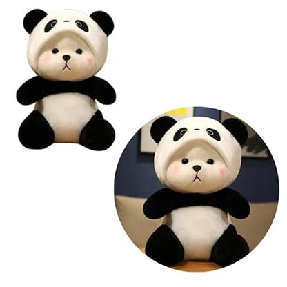 40 cm Plush Bear in Panda Costume with Cap – Ultra-Soft Stuffed Animal Toy for Kids, Black & White Cuddly Friend for Gifting and Snuggles