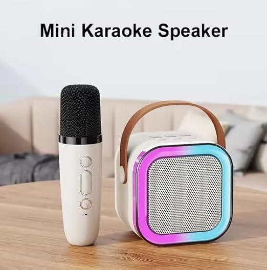 Machine for Kids Adults in Mini Portable Bluetooth Karaoke Speaker with Wireless Microphone and Dynamic Lights