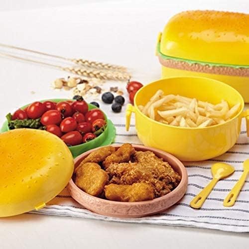 Burger Shaped Lunch Box 2 Layer Tiffin Box for Kids (Polycarbonate, Multicolor)