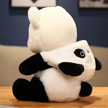 40 cm Plush Bear in Panda Costume with Cap – Ultra-Soft Stuffed Animal Toy for Kids, Black & White Cuddly Friend for Gifting and Snuggles