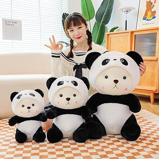 40 cm Plush Bear in Panda Costume with Cap – Ultra-Soft Stuffed Animal Toy for Kids, Black & White Cuddly Friend for Gifting and Snuggles