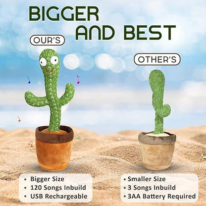 Dancing Cactus Toy for Kids (1 Year Warranty) Talking Singing Children Baby Plush Electronic Toys Voice Recording Repeats What You Say LED Lights
