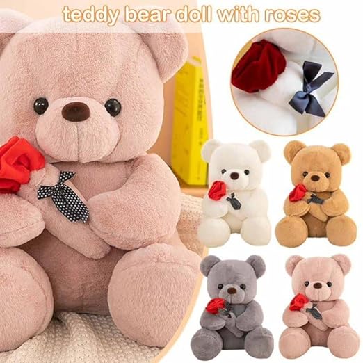 Click to open expanded view AVSHUB Teddy Bear Plush Stuffed Animal, Cute Teddy Bear with Rose, Sweet Rose Bear Gift for Your Loved One, Teddy Bear for Girlfriend Kids Birthday, Valentine, Christmas (13 inch, Brown)