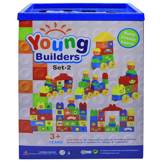 Young Builders Set 2, Play & Learn Building Blocks for Toddlers Activity Game Toy