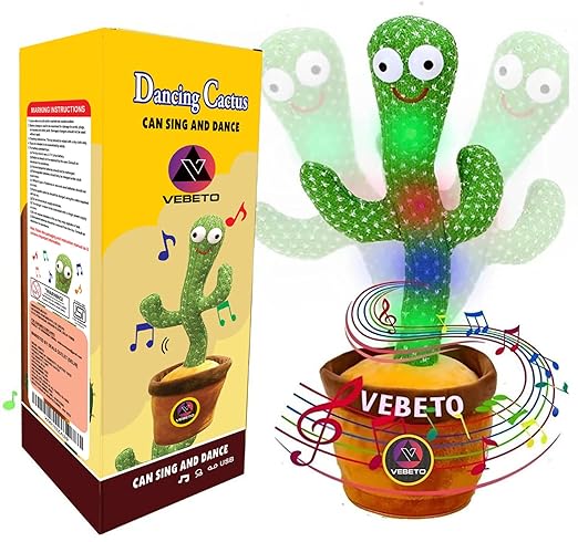 Dancing Cactus Toy for Kids (1 Year Warranty) Talking Singing Children Baby Plush Electronic Toys Voice Recording Repeats What You Say LED Lights