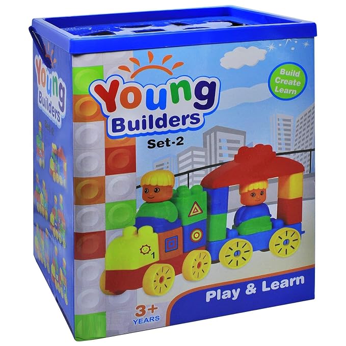 Young Builders Set 2, Play & Learn Building Blocks for Toddlers Activity Game Toy