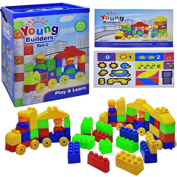 Young Builders Set 2, Play & Learn Building Blocks for Toddlers Activity Game Toy