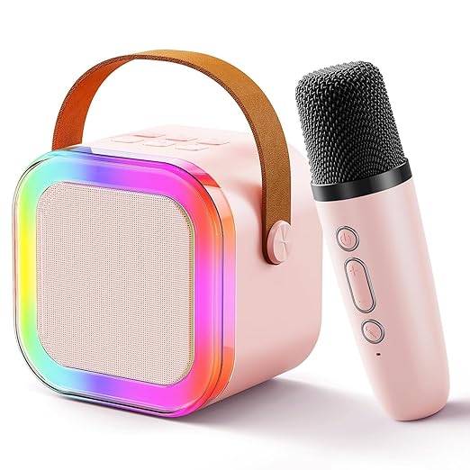 Machine for Kids Adults in Mini Portable Bluetooth Karaoke Speaker with Wireless Microphone and Dynamic Lights