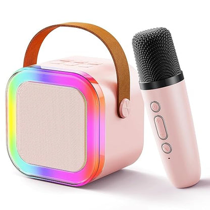 Machine for Kids Adults in Mini Portable Bluetooth Karaoke Speaker with Wireless Microphone and Dynamic Lights