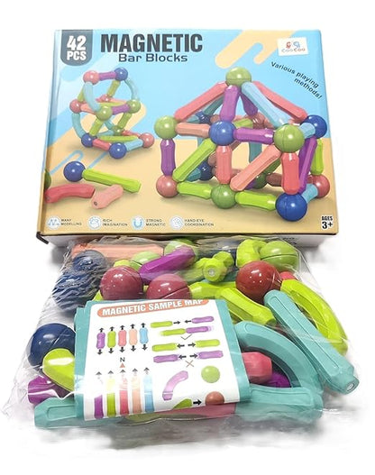 Magnetic Bar Blocks Building Set, 42 Pieces, Educational STEM Construction Toy, Ages 3+