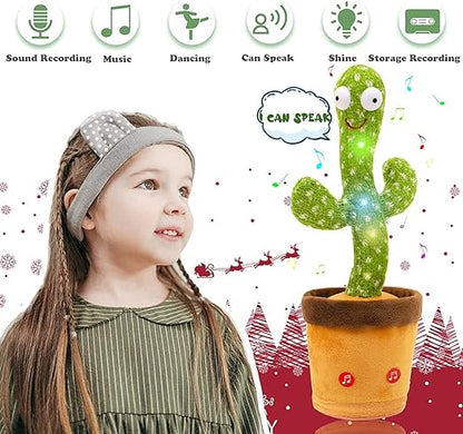 Dancing Cactus Toy for Kids (1 Year Warranty) Talking Singing Children Baby Plush Electronic Toys Voice Recording Repeats What You Say LED Lights